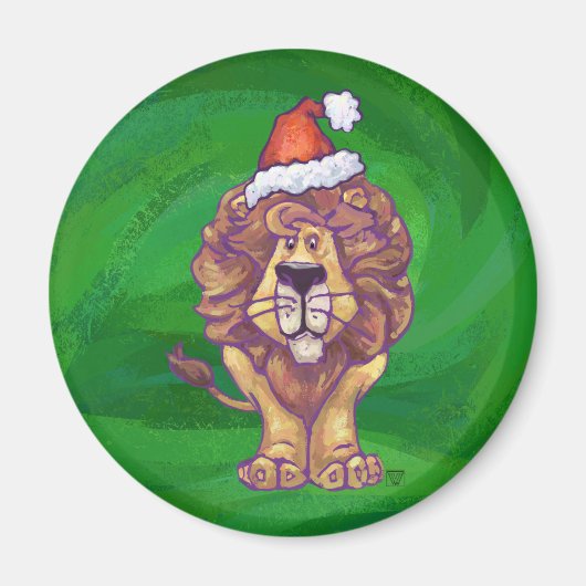 Lion Kerstmis op groen Magneet (Voorkant)