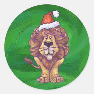 Lion Kerstmis op groen Ronde Sticker
