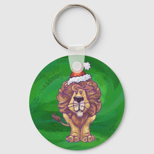 Lion Kerstmis op groen Sleutelhanger (Voorkant)