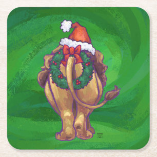 Lion Kerstmis op groen Vierkante Kartonnen Onderzetter