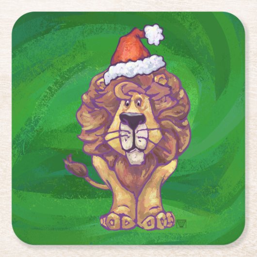 Lion Kerstmis op groen Vierkante Kartonnen Onderzetter (Voorkant)
