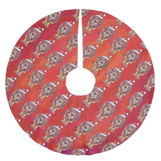 Lion Kerstmis op rood Kerstboom Rok (Voorkant)
