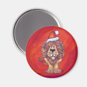 Lion Kerstmis op rood Magneet (Voorkant / Achterkant)