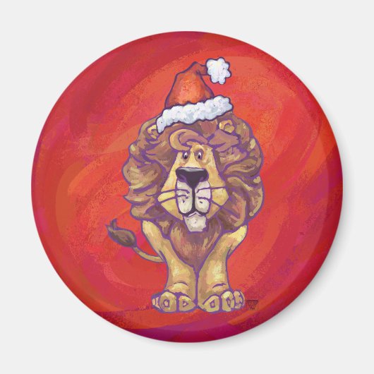 Lion Kerstmis op rood Magneet (Voorkant)