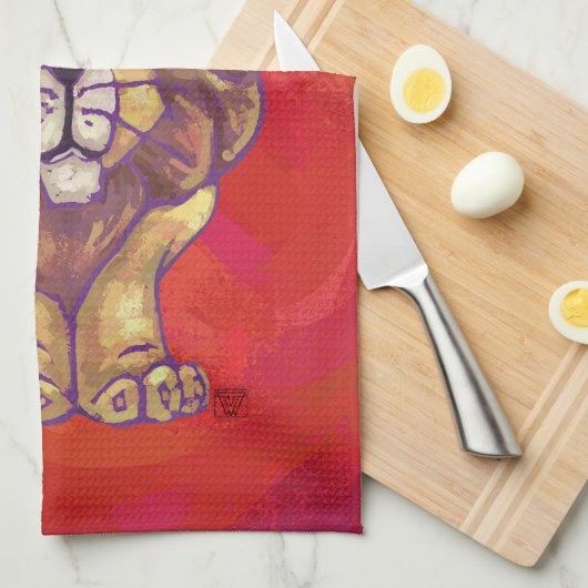 Lion Kerstmis op rood Theedoek (Quarter Fold)