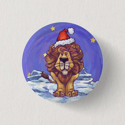 Lion Kerstmis Ronde Button 3,2 Cm (Voorkant)