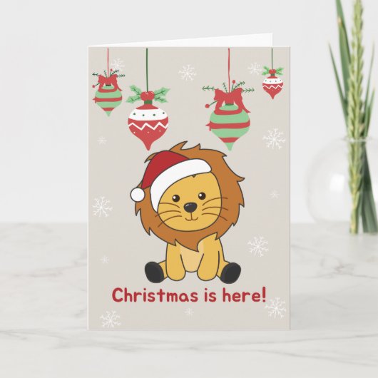 Lion Kerstmis Winterdieren Lions Holiday C Feestdagen Kaart (Voorkant)