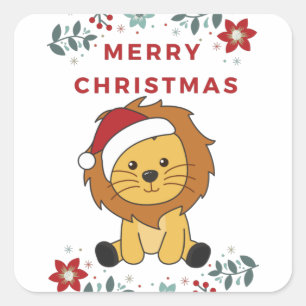 Lion Kerstmis Winterdieren Lons Vierkante Sticker