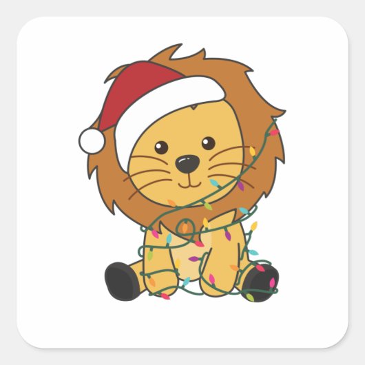 Lion Kerstmis Winterdieren Lons Vierkante Sticker (Voorkant)