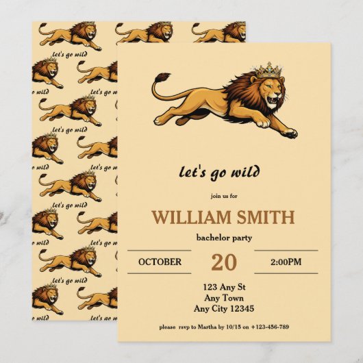 Lion King Bachelor Party Invitation (Devant / Derrière)