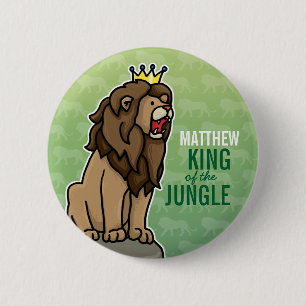 Lion King of the Oerwoud, voeg de naam van het kin Ronde Button 5,7 Cm