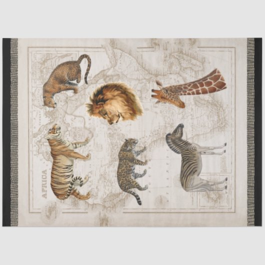 Lion Leopard Giraffe Afrika  kaart ontkoppeling Tissuepapier (Voorkant)