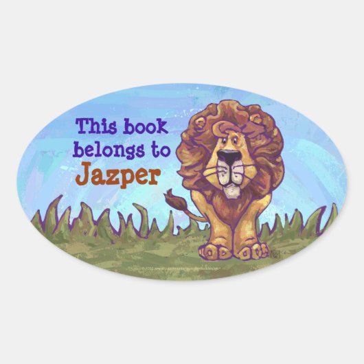 Lion Library Bookplaat Ovale Sticker (Voorkant)