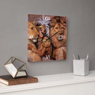 Lion Lioness Oerwoud Princess Wall Clock Vierkante Klok