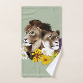 Lion Lionne Floral Vert (Serviette à main)