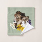 Lion Lionne Floral Vert (Gant de toilette)