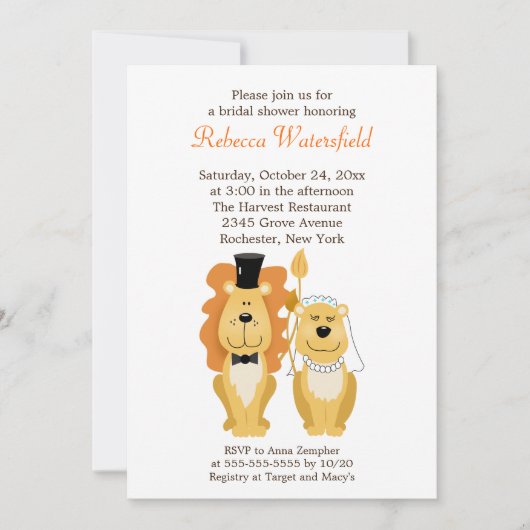 Lion & Lionness 5x7 Invitation de douche nuptiale (Devant)