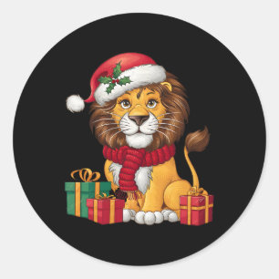 Lion Lover Kerstvakantie Santa Lion Kerstmis Ronde Sticker