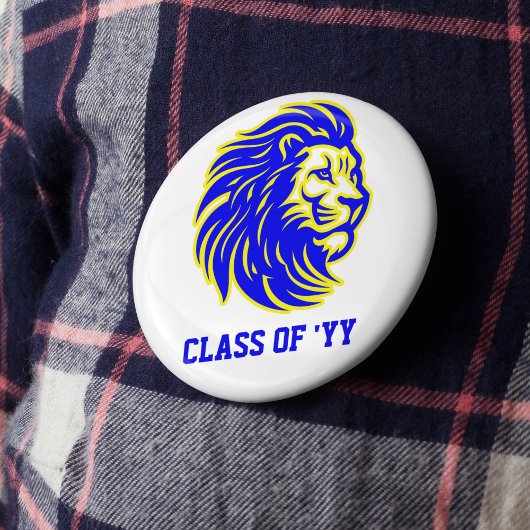 Lion Mascot Blue Yellow and White Spirit Button