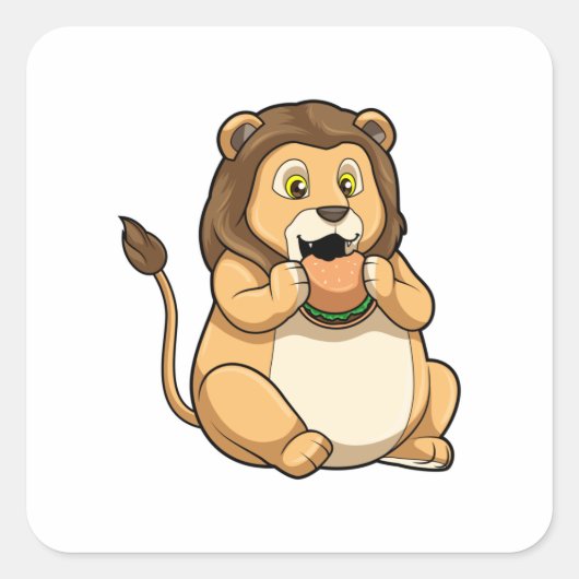 Lion met Burger Vierkante Sticker (Voorkant)