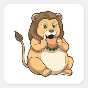 Lion met Burger Vierkante Sticker