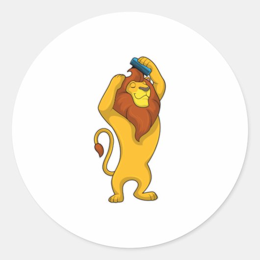 Lion met Comb Ronde Sticker (Voorkant)