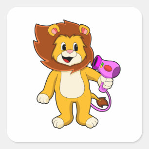 Lion met haardroger vierkante sticker