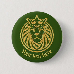 Lion met kroon - Gold Style 4 Ronde Button 5,7 Cm