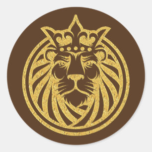 Lion met kroon - Gold Style 4 Ronde Sticker