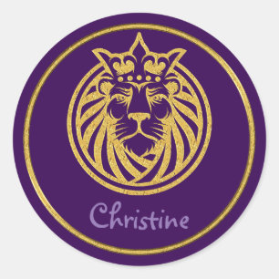 Lion met kroon - Gold Style 4 Ronde Sticker