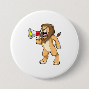 Lion met microfoon ronde button 7,6 cm