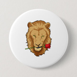 Lion met Roos Ronde Button 7,6 Cm