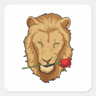 Lion met Roos Vierkante Sticker