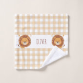Lion mignon et fantaisiste Gingham Nom (Gant de toilette)
