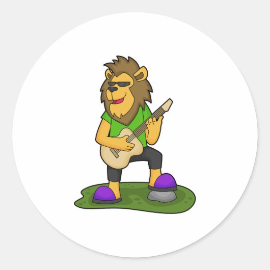 Lion Musician Guitar Music Ronde Sticker (Voorkant)