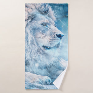 Lion neige couché animal d'art