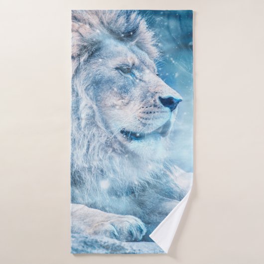 Lion neige couché animal d'art (Serviette de bain)