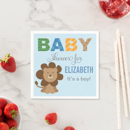 Lion Oerwoud Animal Baby Boy Shower Blue Servetten (Insitu)