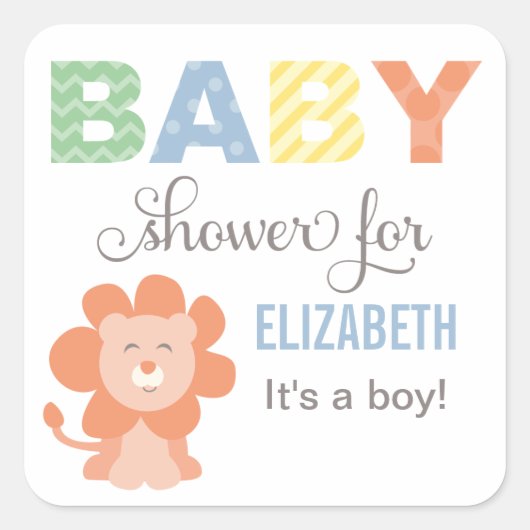 Lion Oerwoud Animal | Baby Boy Shower Vierkante Sticker (Voorkant)