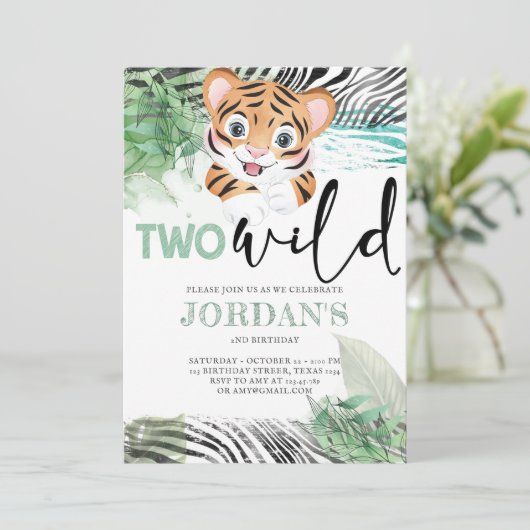 Lion Oerwoud Cute Second Birthday Invitation Kaart (Staand voorkant)