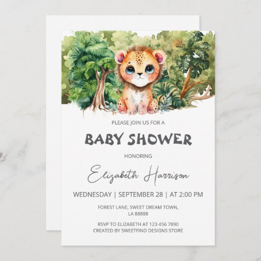 Lion Oerwoud King Boy Baby shower Kaart (Voorkant / Achterkant)