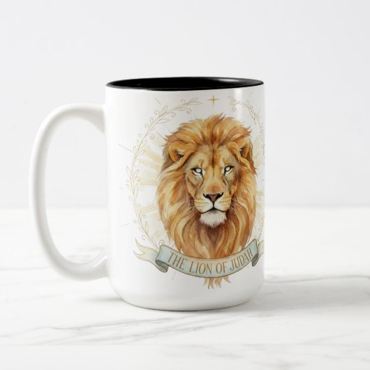 Lion of Judah Biblical Watercolor Two-Tone Mug (Gauche)