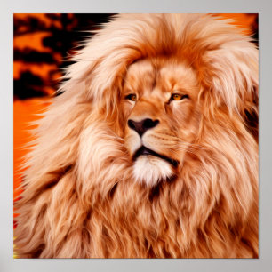 Lion Oranje African Sky Foto Paint Poster