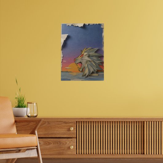 Lion Paper Cut Art Poster - Fierce 3D Animal Wall (Salon 2)