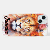 Lion Pastel Fleurs Safari Aquarelle Savannah Chat (Verso Horizontal)