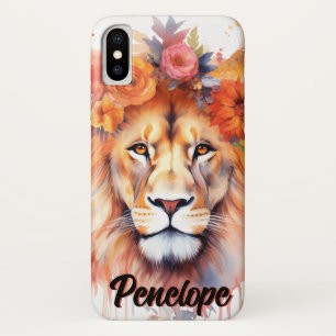 Lion Pastel Flowers Safari Waterverf Savannah Cat iPhone X Hoesje
