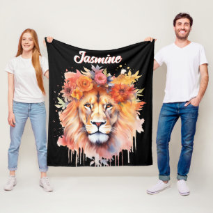 Lion Pastel Flowers Safari Waterverf Savannah Cat Fleece Deken