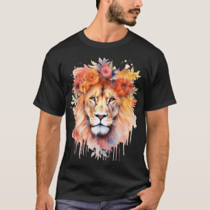 Lion Pastel Flowers Safari Waterverf Savannah Cat T-shirt