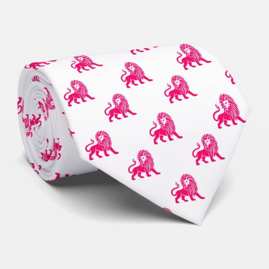 Lion Pattern - Neon Rood op Wit Stropdas (Opgerold)