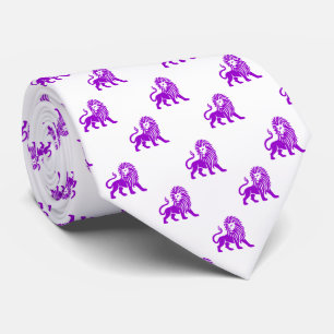 Lion Pattern - Paarse op wit Stropdas